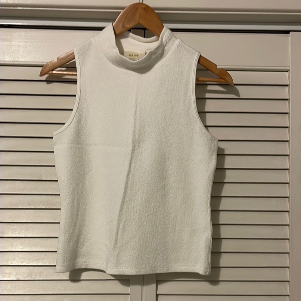 White Sleeveless Mock Neck Top - Picture 1 of 5